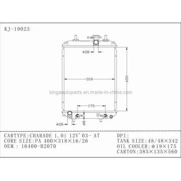 Le refroidissement automatique du moteur utilise le radiateur pour Charade 1.0I 12V 03 à